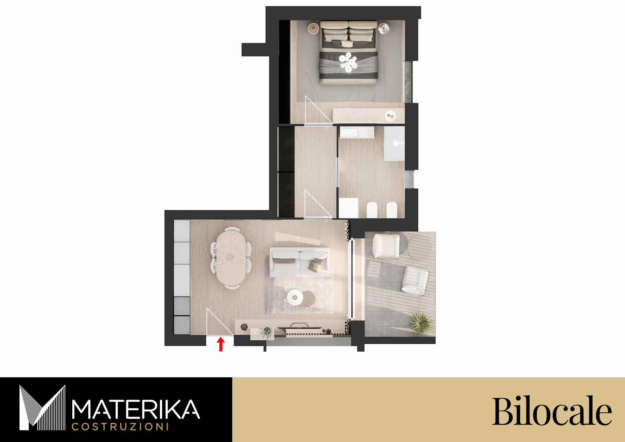 Bilocale 1 piano con Terrazzo a turate