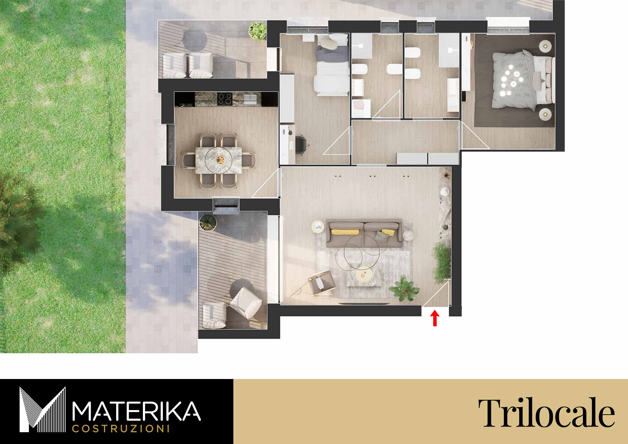 Trilocale terra con Giardino a turate