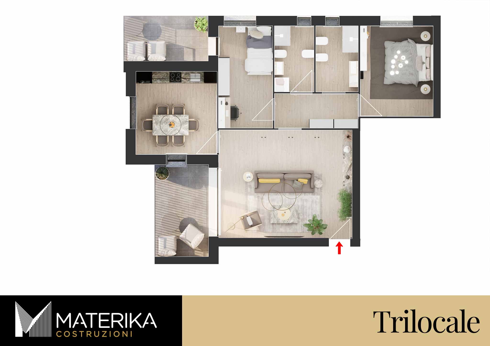 Trilocale terra con Terrazzo a turate